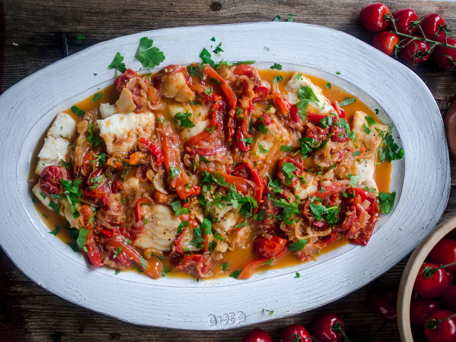 One-Pan Buttery Cod with Tomatoes & Peppers