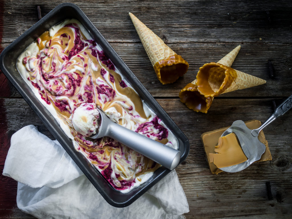 No-Churn Brunost and Raspberry Swirl Ice Cream